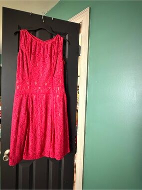 BCBGMAXAZRIA Red Lace Fit-and-Flare Dress